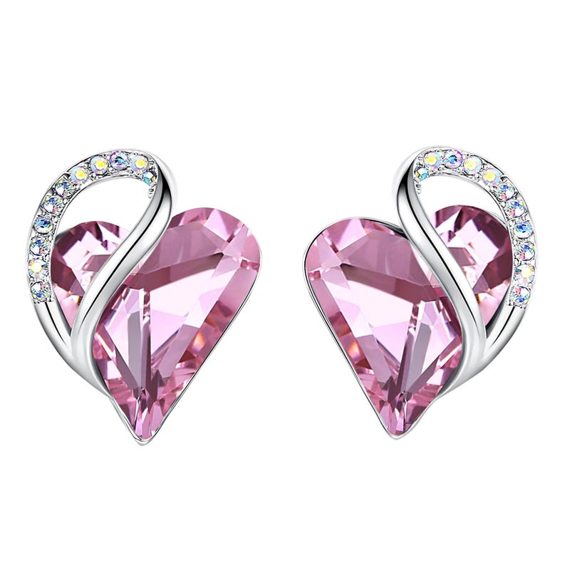 Leafael Infinity Love Heart Stud Earrings for Women, Valentine's Day Gifts for Mom, Wife, and Her, October Birthstone Crystal, Rose Quartz Pink, Silver Tone Fashion Statement Jewelry - Image 1